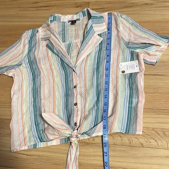 Retro Top 90s Style Button Small Stripe Cottage Vtg Knot Yellow NEW Vylette - Picture 13 of 14